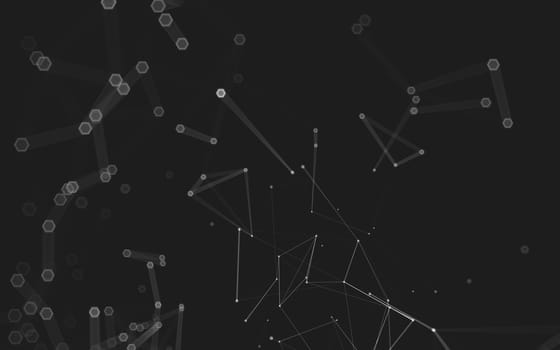 Abstract polygonal space low poly dark background with connecting dots and lines. Connection structure. 3d rendering