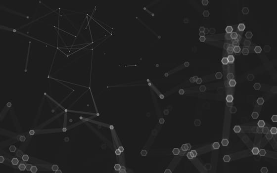 Abstract polygonal space low poly dark background with connecting dots and lines. Connection structure. 3d rendering