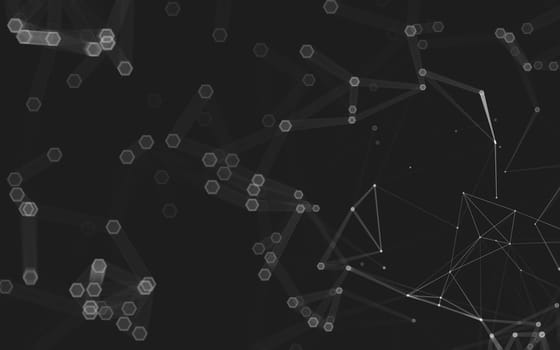 Abstract polygonal space low poly dark background with connecting dots and lines. Connection structure. 3d rendering