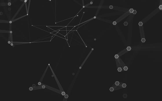 Abstract polygonal space low poly dark background with connecting dots and lines. Connection structure. 3d rendering