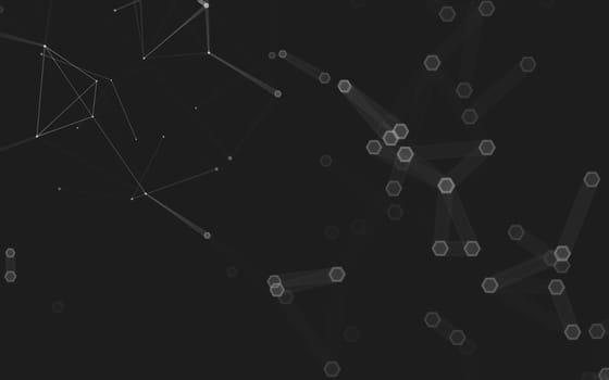 Abstract polygonal space low poly dark background with connecting dots and lines. Connection structure. 3d rendering