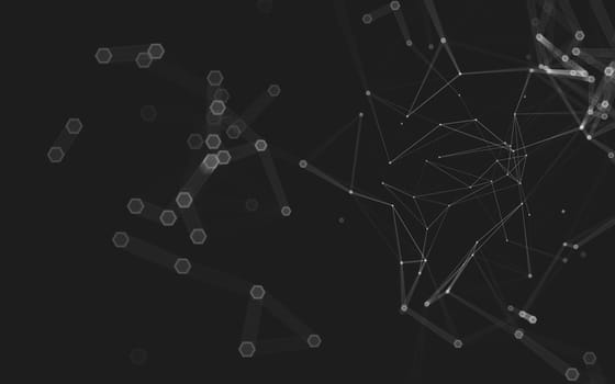 Abstract polygonal space low poly dark background with connecting dots and lines. Connection structure. 3d rendering