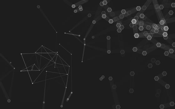 Abstract polygonal space low poly dark background with connecting dots and lines. Connection structure. 3d rendering