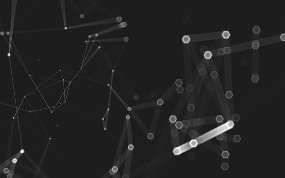 Abstract polygonal space low poly dark background with connecting dots and lines. Connection structure. 3d rendering