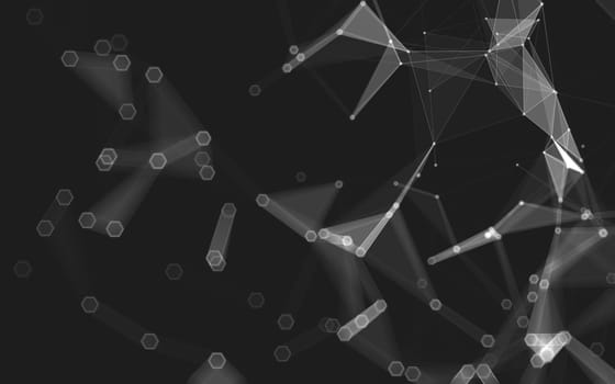 Abstract polygonal space low poly dark background with connecting dots and lines. Connection structure. 3d rendering