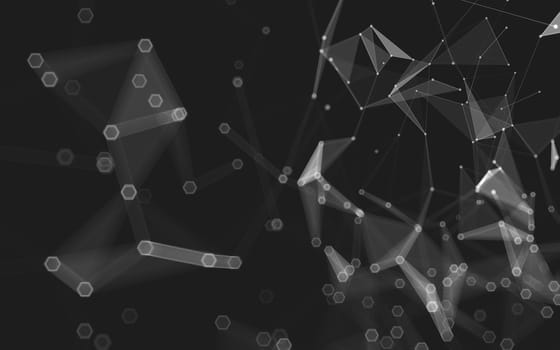 Abstract polygonal space low poly dark background with connecting dots and lines. Connection structure. 3d rendering