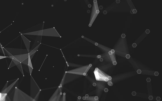 Abstract polygonal space low poly dark background with connecting dots and lines. Connection structure. 3d rendering