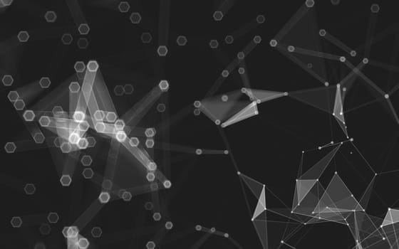 Abstract polygonal space low poly dark background with connecting dots and lines. Connection structure. 3d rendering