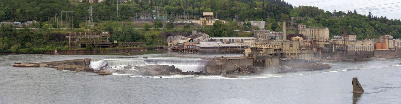 Willamette Falls Paper Mills Industrial Area Along Willamette River between Oregon City and West Linn Panorama