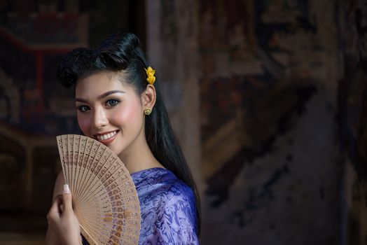 Beautiful Thai girl in Thai traditional costume. Ayuttaya style. ,identity culture of Thailand,Thai girl,Happy asian woman