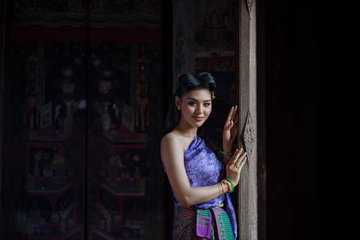 Beautiful Thai girl in Thai traditional costume. Ayuttaya style. ,identity culture of Thailand,Thai girl,Happy asian woman