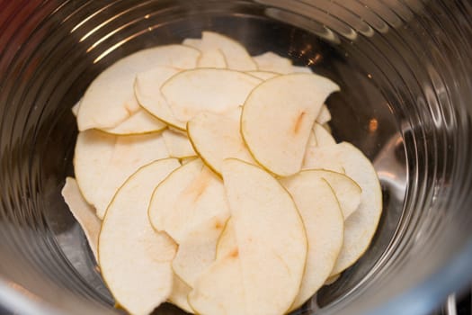 finely chopped apples in glass bowl