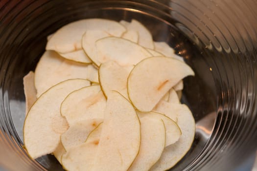 finely chopped apples in glass bowl