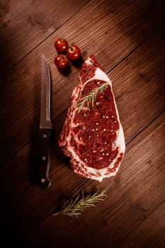 Entrecote steak of beef on a wooden board, studio shoot