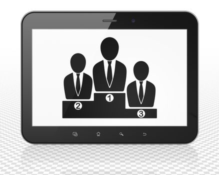 Law concept: Tablet Pc Computer with black Business Team icon on display, 3D rendering