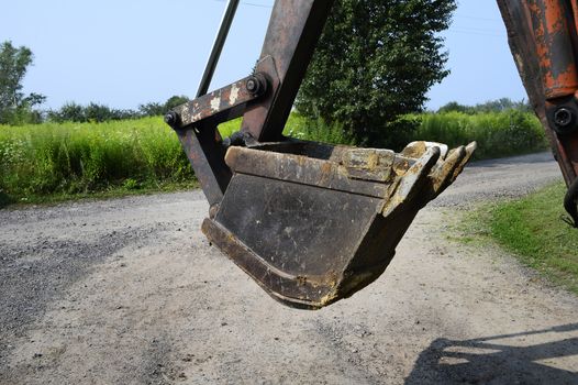 Closeup of excavator bucket.
