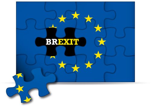 Brexit - European Union flag puzzle incomplete - 3D rendering