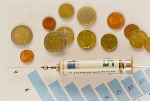 money injection, injection needle euro coins, graph