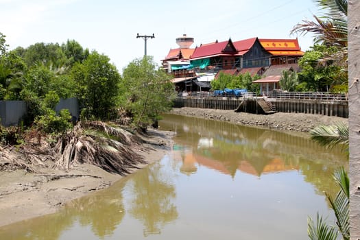 Landscape of flowing water of creek dry