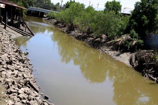 Landscape of flowing water of creek dry