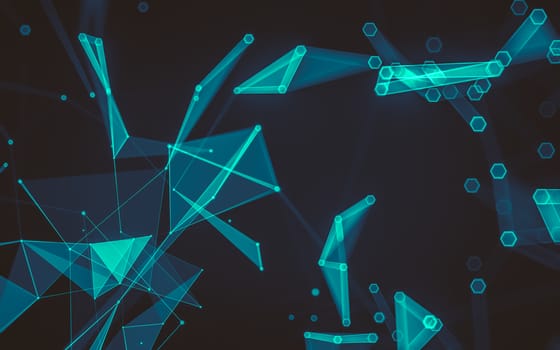 Abstract polygonal space low poly dark background with connecting dots and lines. Connection structure. 3d rendering