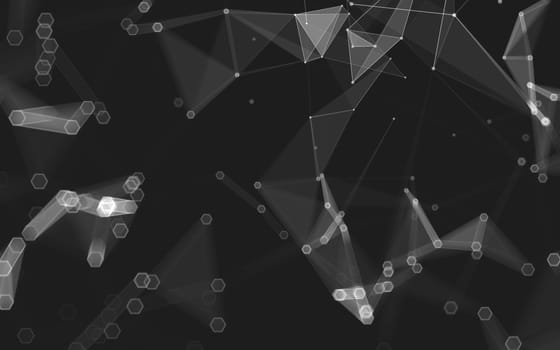 Abstract polygonal space low poly dark background with connecting dots and lines. Connection structure. 3d rendering