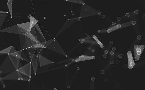 Abstract polygonal space low poly dark background with connecting dots and lines. Connection structure. 3d rendering