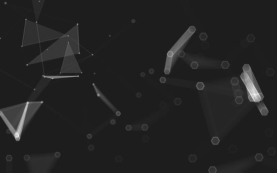 Abstract polygonal space low poly dark background with connecting dots and lines. Connection structure. 3d rendering