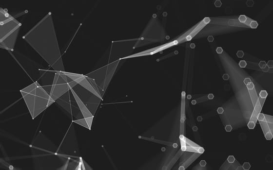 Abstract polygonal space low poly dark background with connecting dots and lines. Connection structure. 3d rendering