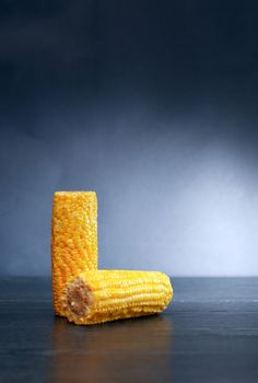 Cooking concept. Corn cobs against nice dark background