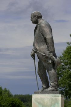 FULTON, MISSOURI – July 1, 2015: Franta Belsky’s bronze statue, “Churchill,” located outside National Churchill Museum, on the campus of Westminster College, Fulton, Missouri