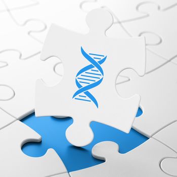 Science concept: DNA on White puzzle pieces background, 3D rendering