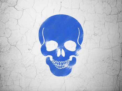 Health concept: Blue Scull on textured concrete wall background