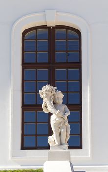 Detail of the architecture, statue of an angel, in the new opened baroque garden at Bratislava castle in Slovakia.