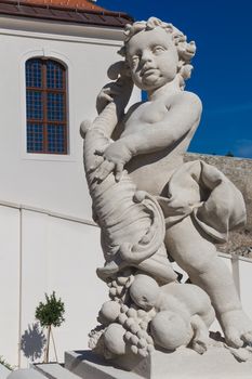 Detail of the architecture, statue of an angel, in the new opened baroque garden at Bratislava castle in Slovakia.