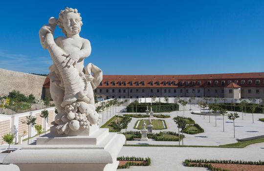 Detail of the architecture, statue of an angel, in the new opened baroque garden at Bratislava castle in Slovakia.