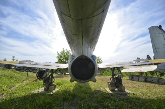 The exhaust of the turbine of a fighter jet