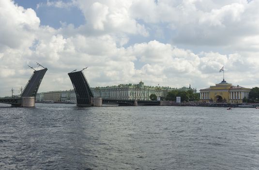 day of the bridges over the Neva River on the St. Petersburg waterfront