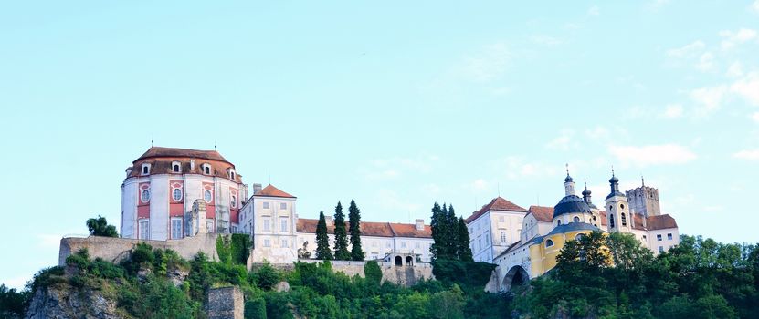 View on baroque national castle Vranov nad Dyji. The castle is on the rock over Vranov nad Dyji town and Dyje river.
