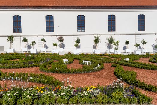 Area of the important landmark Bratislava castle, Slovakia. New opened public baroque garden. Castle is part of UNESCO World Heritage.