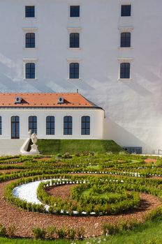 Area of the important landmark Bratislava castle, Slovakia. New opened public baroque garden. Castle is part of UNESCO World Heritage.