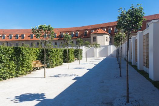 Area of the important landmark Bratislava castle, Slovakia. New opened public baroque garden. Castle is part of UNESCO World Heritage.