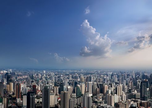 Aerial view of streets and buildings, Bangkok City. Thailand.