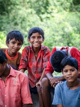 Amroha, Uttar Pradesh, INDIA - 2011: Indian children of slams smilimg boys