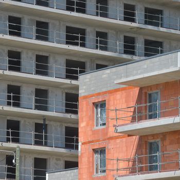 Building, House under construction and crane, France