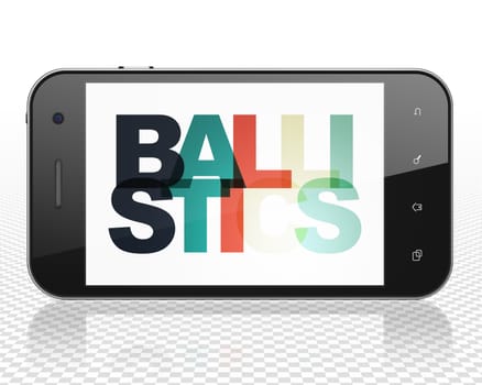 Science concept: Smartphone with Painted multicolor text Ballistics on display, 3D rendering