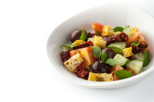 Panzanella salad on the white plate horizontal