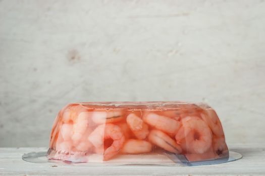 Prawns in a package in the white table