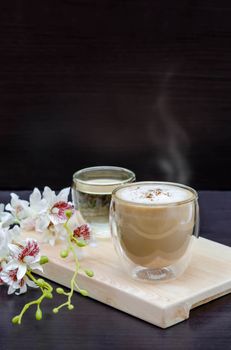 Glass hot coffee cup  and hot tea