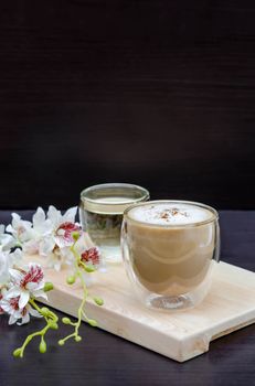 Glass hot coffee cup  and hot tea